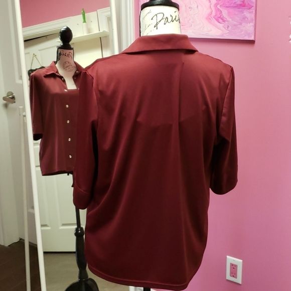 Career ❤🖤❤ Elements Wine Red 2 Piece Shirt Blouse Top - Picture 2 of 13